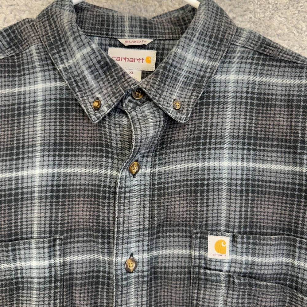 Carhartt Shirt Mens XL Gray Plaid Flannel Button Down‎ Relaxed Fit Work Outdoor - Picture 2 of 7